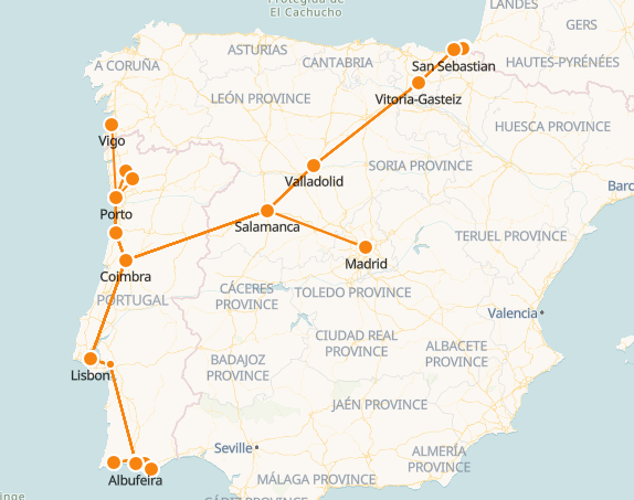 Mapa de trenes de Portugal